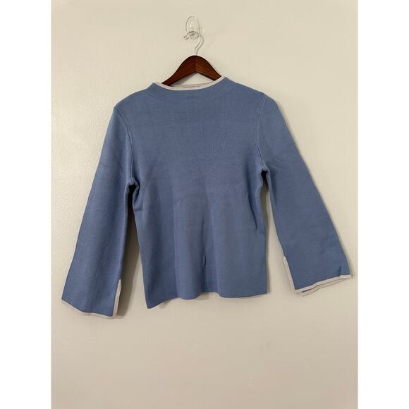 Halogen Blue Blossom Contrast Trim Sweater Medium - Picture 1 of 3